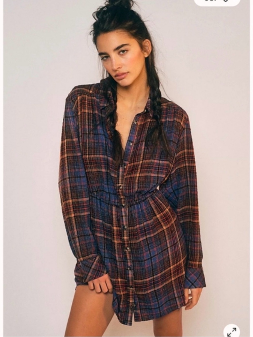 Free People 'Elai' Plaid Shirtdress in a blue multi colorway